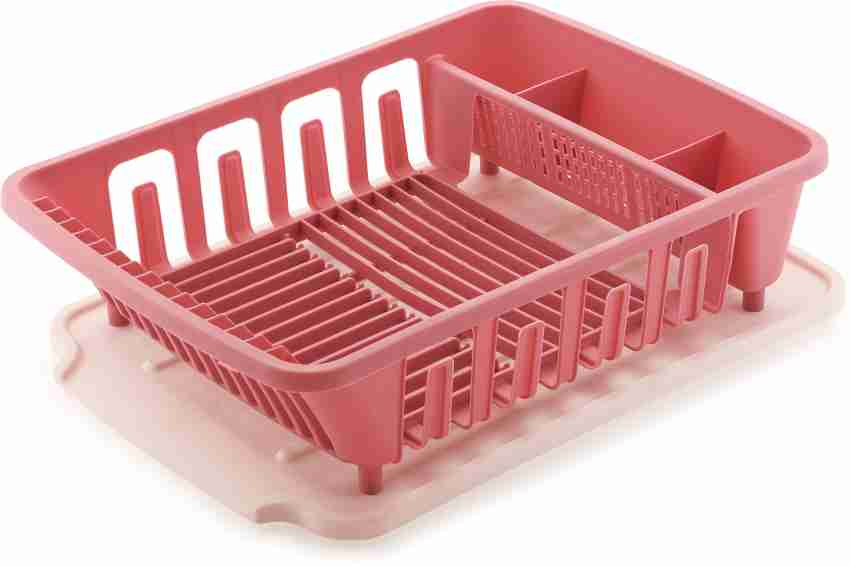 Buy Floraware 3 in 1 Large Pink Plastic Sink Dish Rack Drainer Tray 31x43.5  cm Online at Best Prices in India - JioMart.