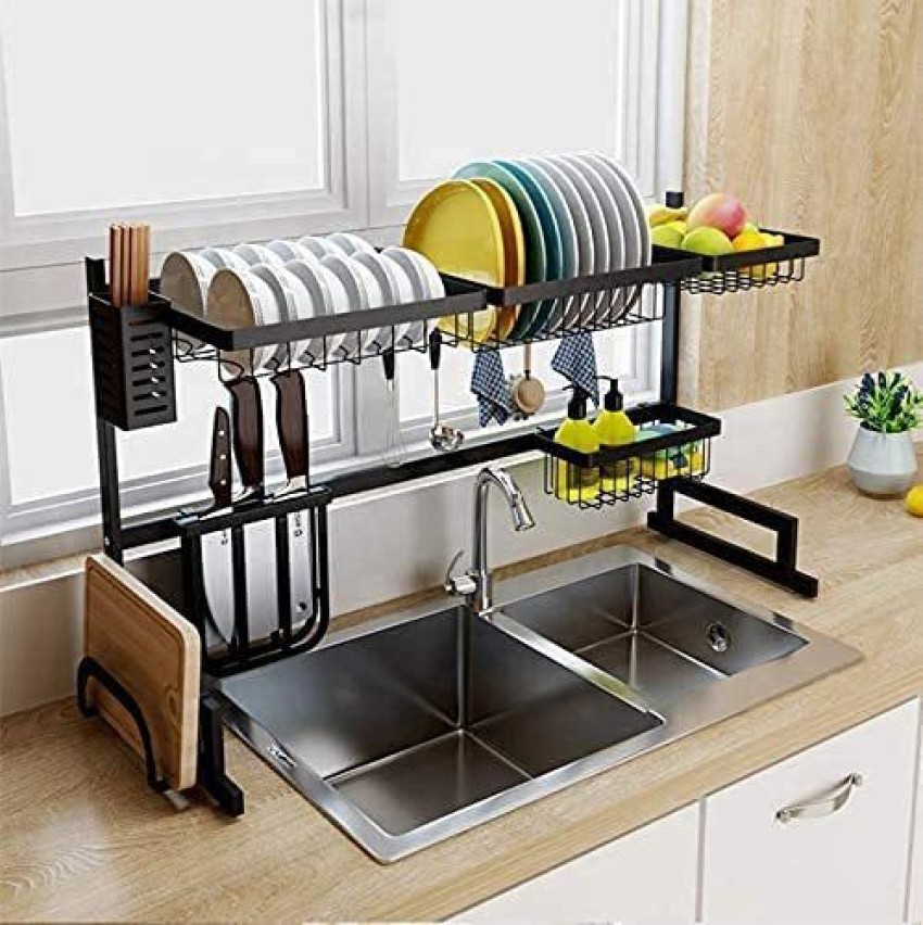 Practical Kitchen Sink Storage Rack Black Multifunctional Dishes Drying Rack