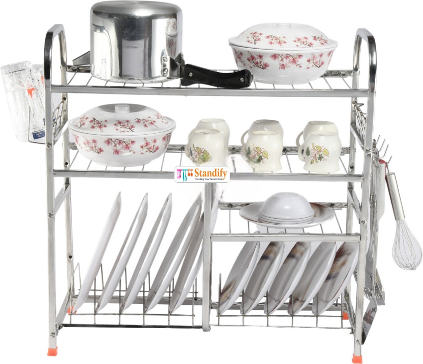 Pla Utensil Kitchen Rack Steel Stainless Steel 4 Shelf Wall Mount Kitchen Utensils  Rack, Dish Rack with Plate & Cutlery Stand, Modular Kitchen Storage Rack