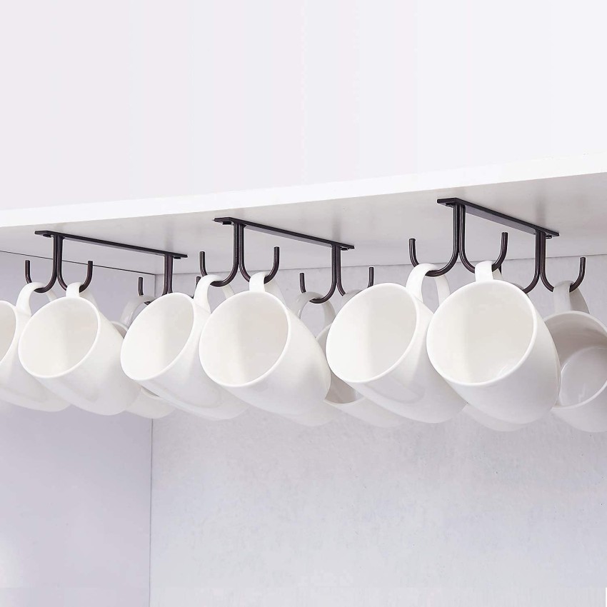 1pc Kitchen Cup Storage Rack With 12 Hooks, Under Cabinet Hanging