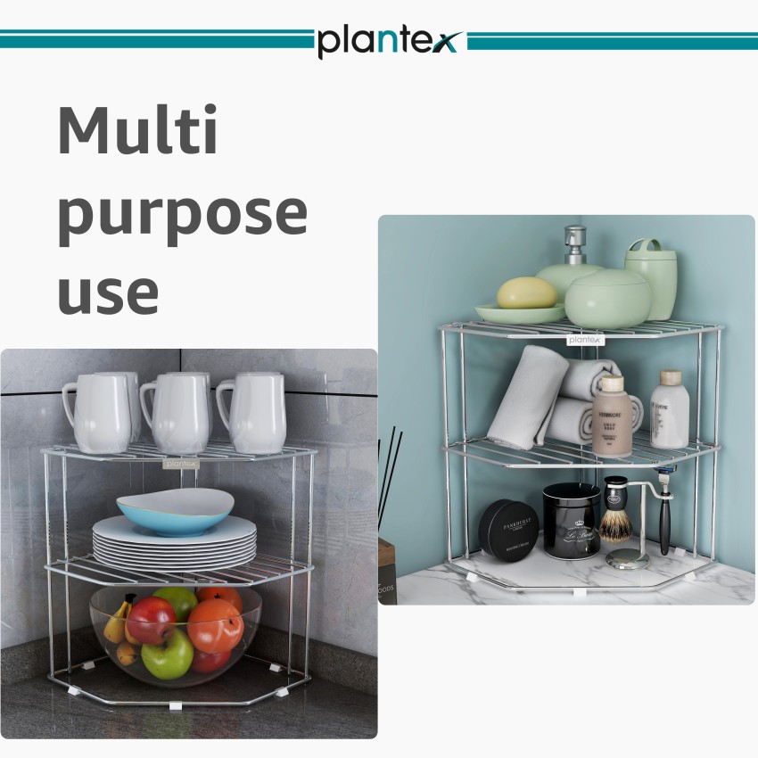  Plantex Stainless Steel Multipurpose 2-Tier Kitchen Corner Rack/Storage  Shelf/Dish Rack/Storage Rack for Kitchen (Chrome Finish) : Home & Kitchen
