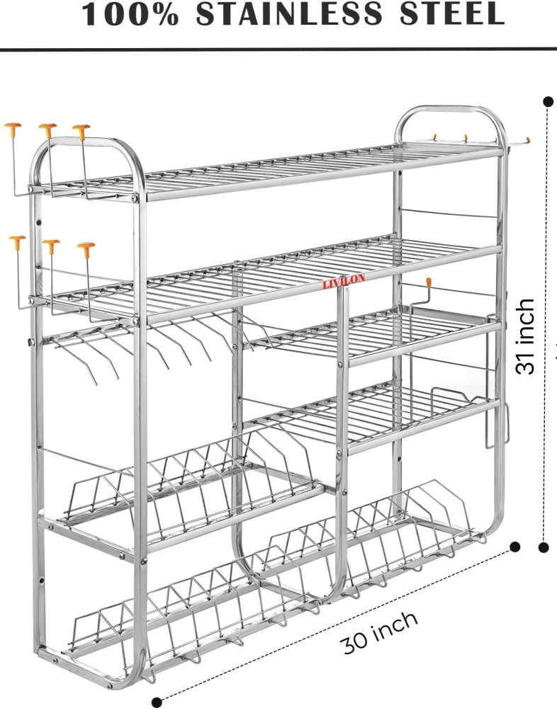 5 Shelves 31x30 Inch Dish Rack, Plate Cutlery Stand, Kitchen Stand Rack