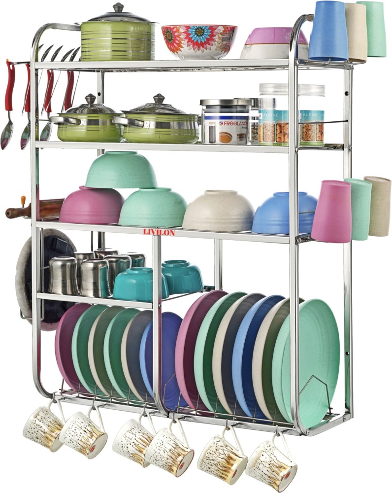 5 Shelves 31x30 Inch Dish Rack, Plate Cutlery Stand, Kitchen Stand Rack