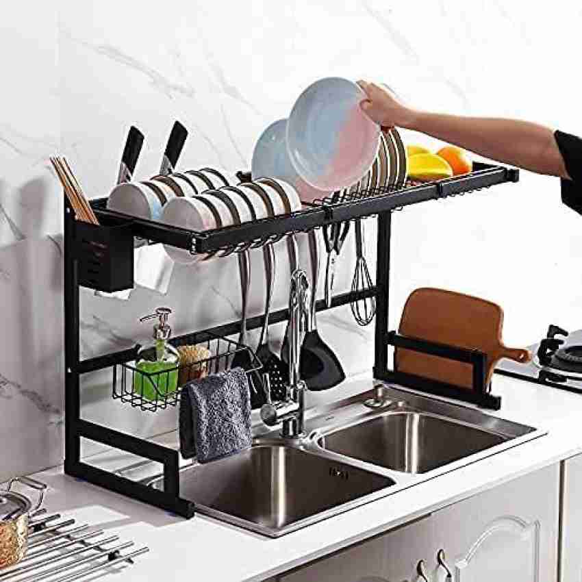 2 Tier Dish Drying Rack Multifunctional Kitchen Cutlery Utensils Holder  Over Sink Drainer Shelf Utensils Holder Stainless Steel Display Stand  Kitchen Space Saver Washing Organizer for Kitchen Counter 