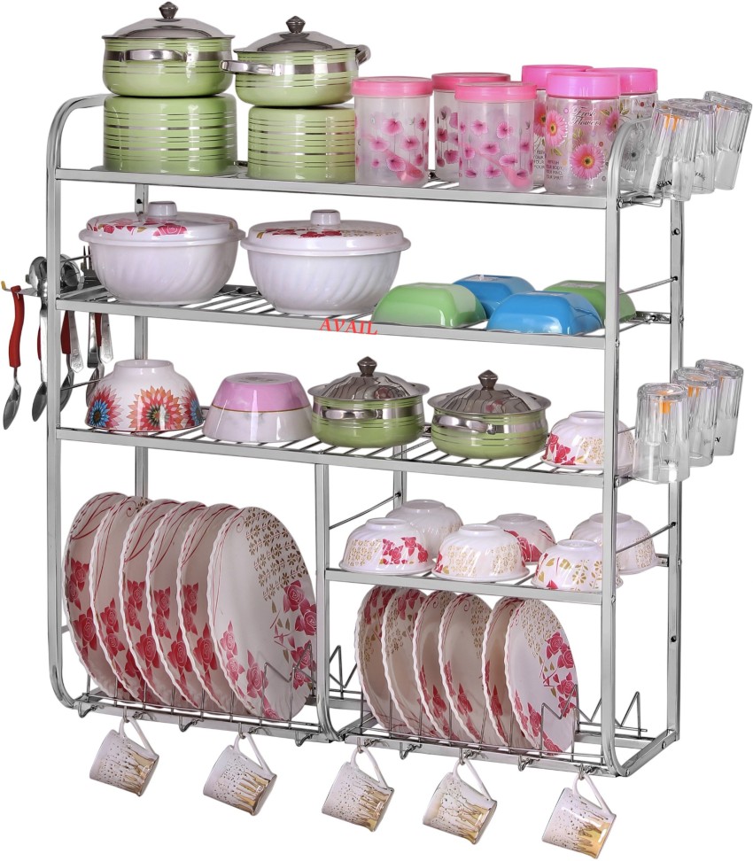 AVAIL Utensil Kitchen Rack Steel Stainless Steel 5 Shelf Wall Mount Kitchen  Racks- (31x30 Inches) Price in India - Buy AVAIL Utensil Kitchen Rack Steel  Stainless Steel 5 Shelf Wall Mount Kitchen