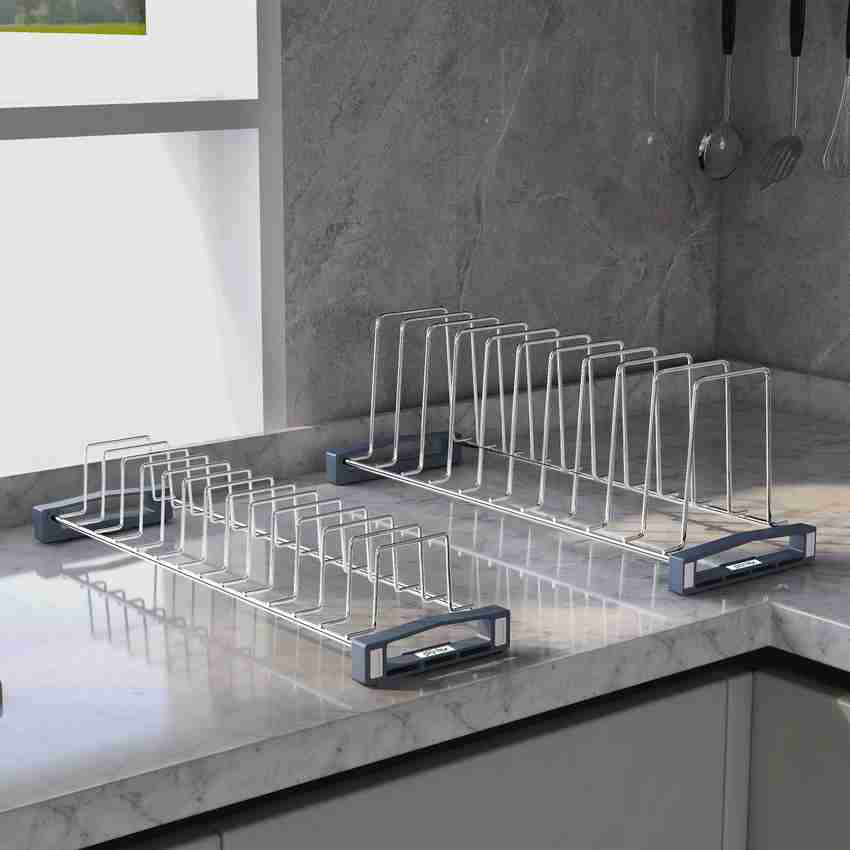 Plantex Plate Kitchen Rack Steel Stainless Steel Thali Stand Rack for Kitchen Tandem Box Accessories Set of 2