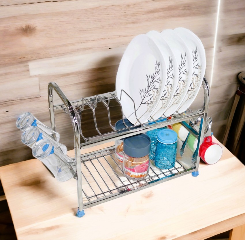 Stainless steel dish/glass drying rack on wall