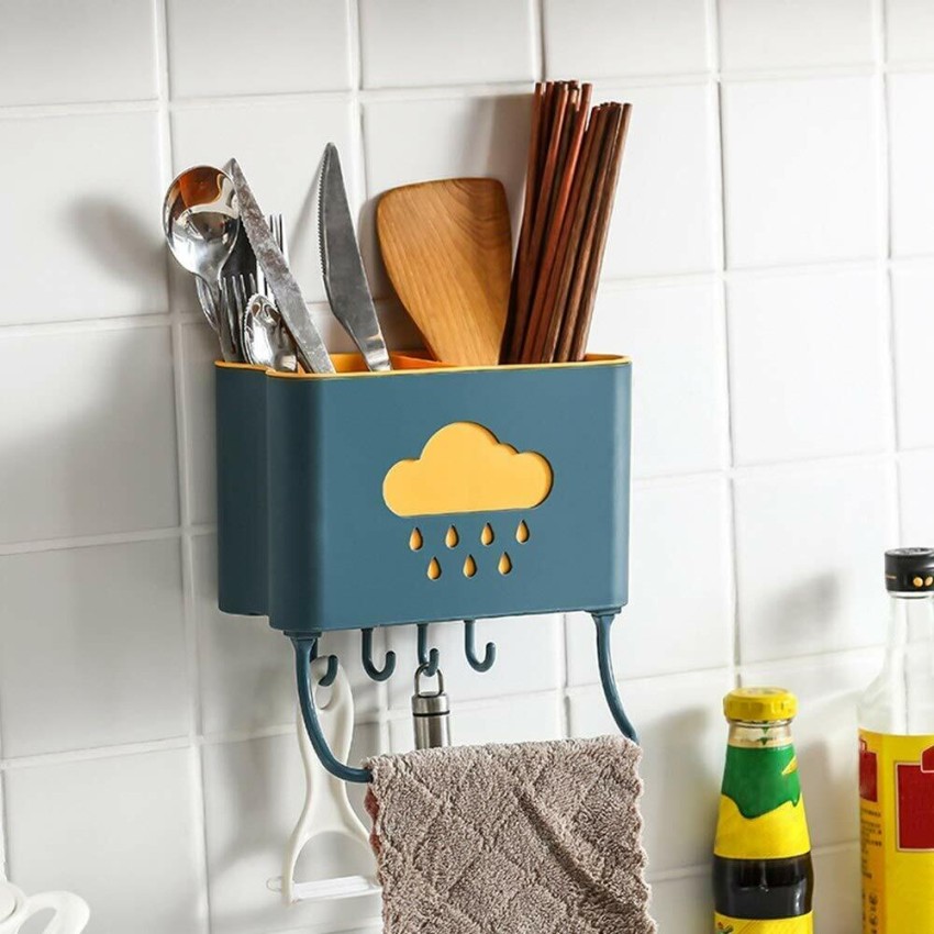 Adhesive Wall Mount Utensil Holder Knife Holder Cookware Rack Cutlery  Hanging Storage Organizer Drying Rack With