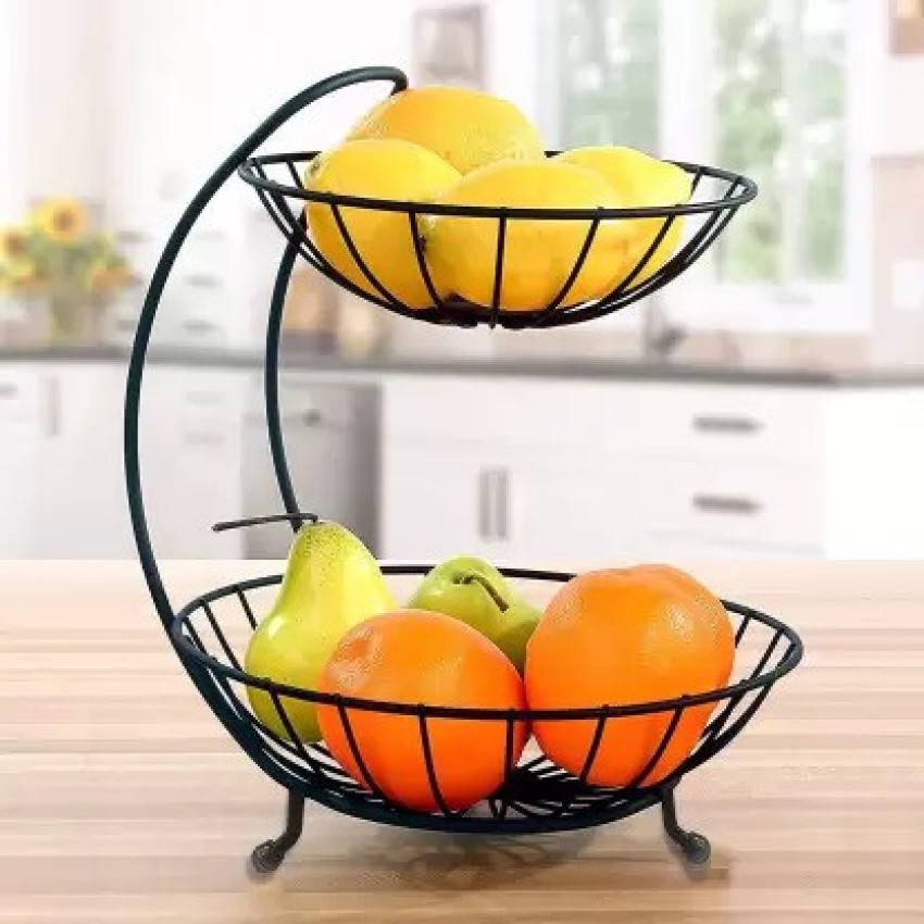 E C Creation Fruit Basket For Kitchen Counter - 2 Tier Fruit Basket With Banana  Hanger Stainless Steel Fruit & Vegetable Basket Price in India - Buy E C  Creation Fruit Basket