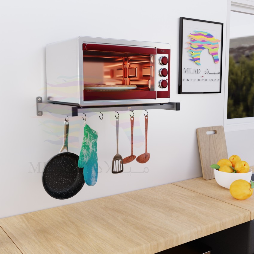 Exclusive Wall Mount Oven Stand With 4 Hook,Mirowave Holder,Kitchen Stand,Kitchen  Items,Kitchen Storage,Kitchen Cabinet,oven stand for kitchen,oven stand for  kitchen 32 litres wall mount,microwave stand for kitchen platform,oven  holder wall mount,Oven