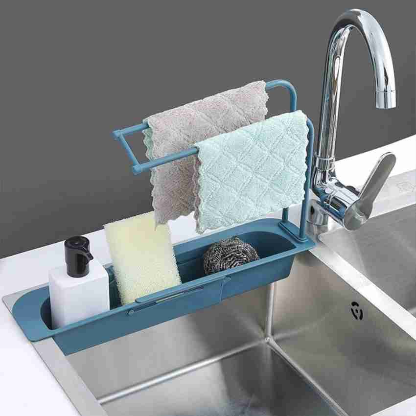 Kitchen Sink Storage Rack Stainless Steel Telescopic Plastic