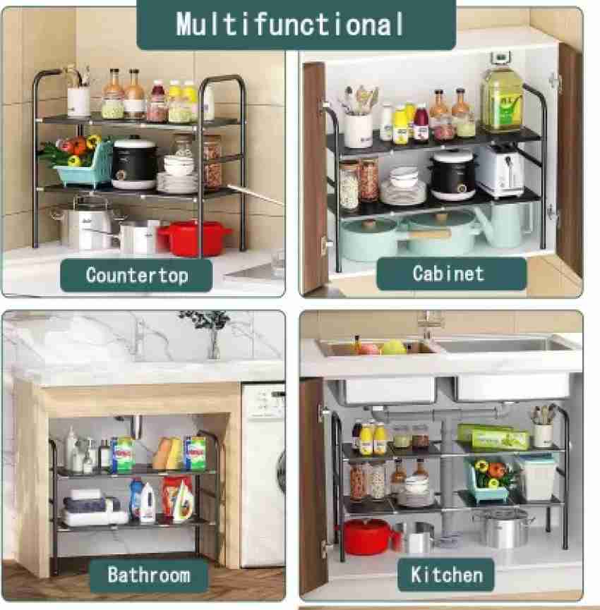 Expandable Under Sink Organizer 2-Tier Adjustable Shelf Organizer