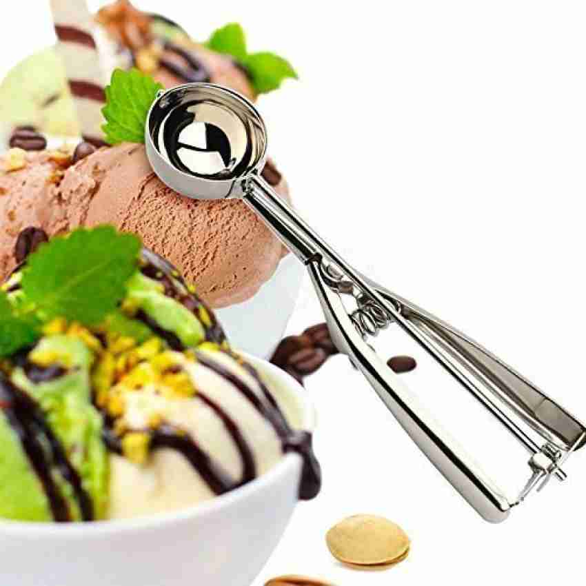 Solid Stainless Steel Ice Cream Scoop,stainless Steel Ice Cream Spoon With  Easy Trigger, Dipper For Fruits, Water Melon Scoop