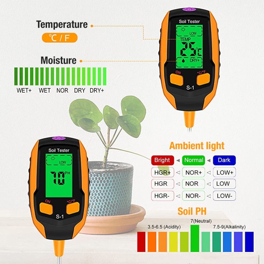 Zorbes 4-in-1 PH Meter, Agriculture Digital Plant Temperature/Soil