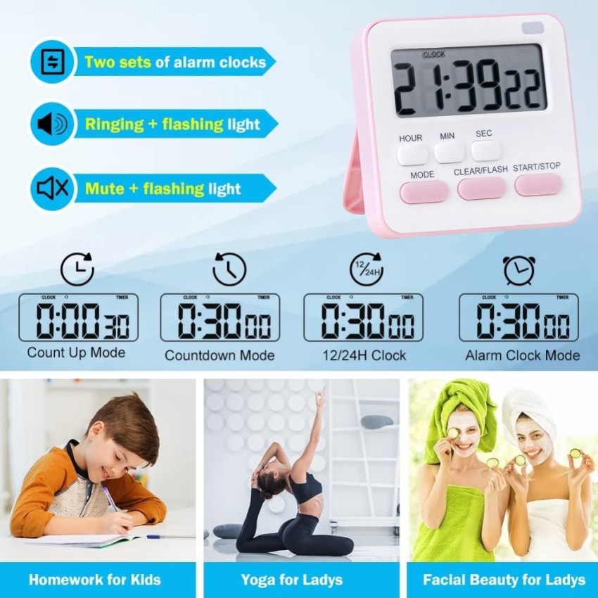 UnikArt Pink Digital Timer For Kids, Kitchen, Cooking, Classroom