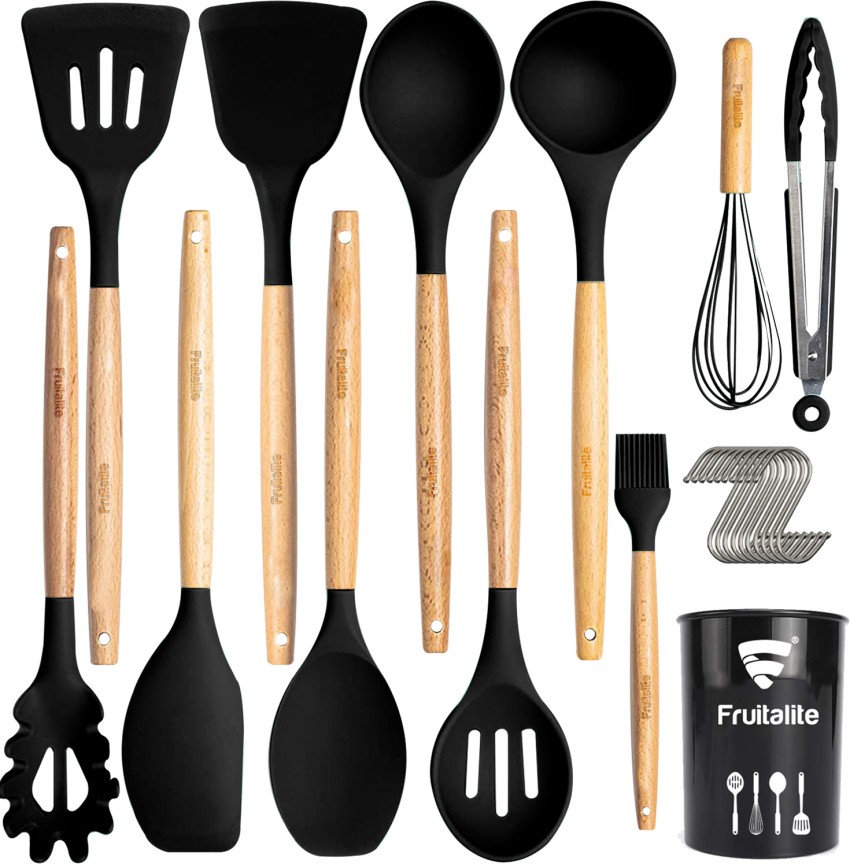 9/10/13Pcs Silicone Cooking Tools Set, Kitchen Utensils with Wooden Handle  - Turner Soup Spoon Spatula Pasta Server Tongs Whisk