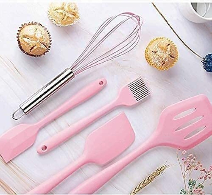 5pcs Silicone Spatula Set Heat Resistant Non-Scratch for Kitchen Cooking Pink | Harfington