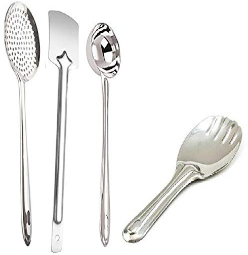 Bekner BKN-005P Stainless Steel Cooking and Serving Spoon Ladle Set,  5-Pieces Kitchen Tool Set (Spatula, Ladle, Skimmer, Cooking Spoon)