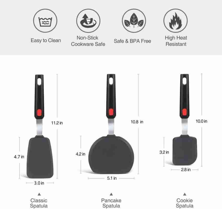 Black Rubber Spatula for Kitchen Use 10.8In Silicone Spatulas for Cooking  Heat