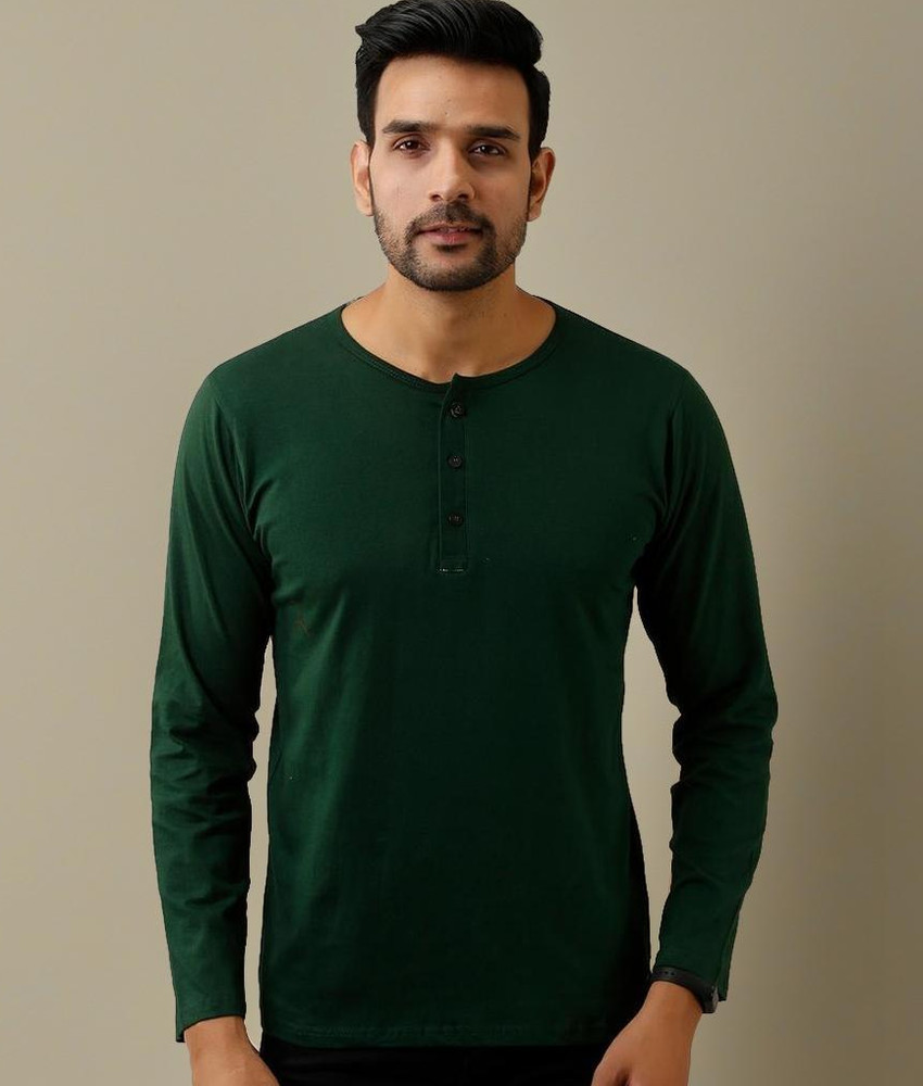 FERANOID Solid Men Henley Neck Green T Shirt Buy FERANOID Solid