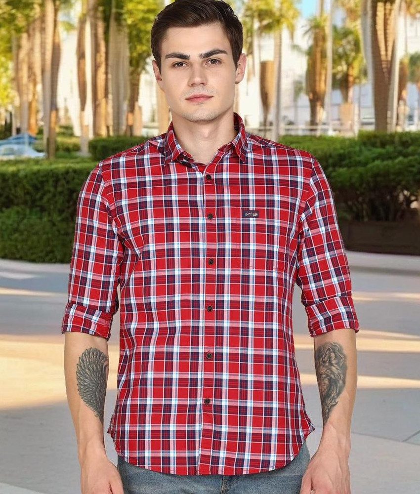 Checkered online polo red