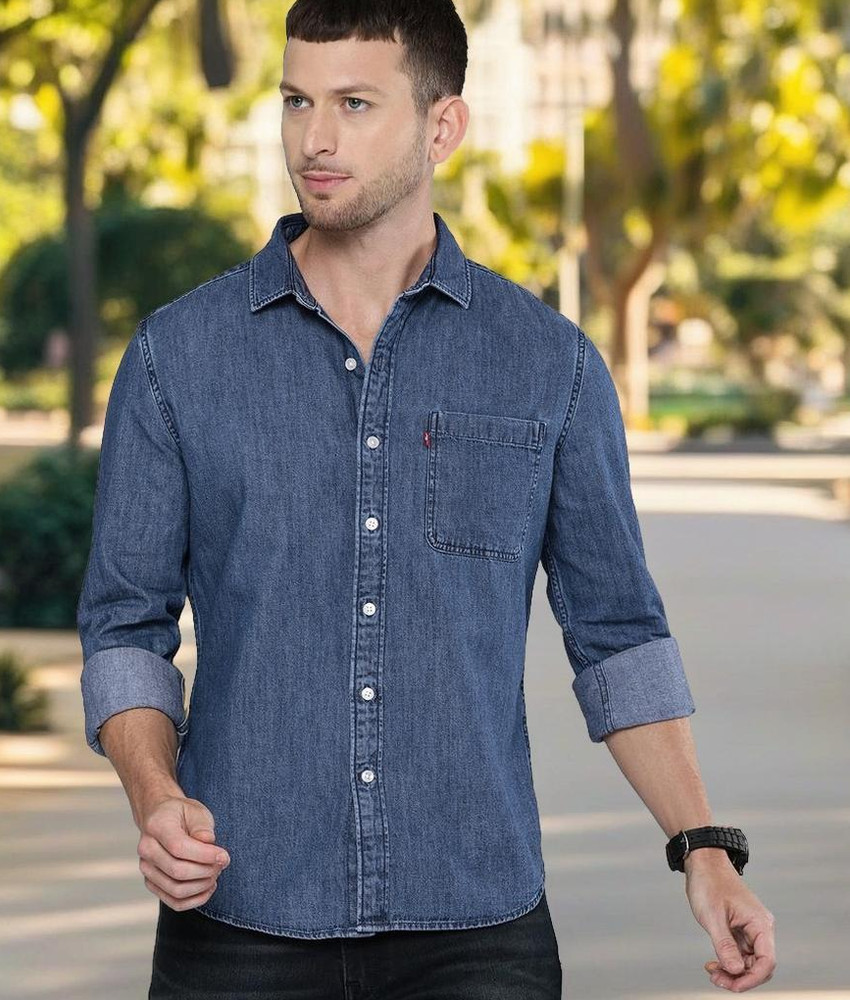 LEVI S Men Solid Casual Blue Shirt Buy LEVI S Men Solid Casual