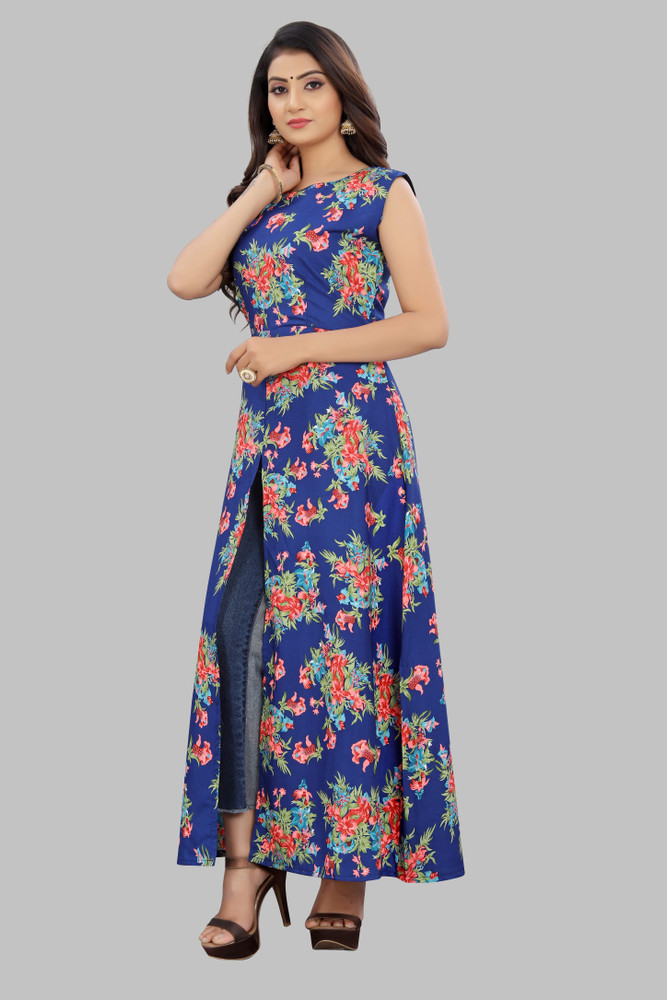 Buy Shivani Nagra Palace Cross Stitch Design with Handwork Button Blue Kurti  at Amazon.in