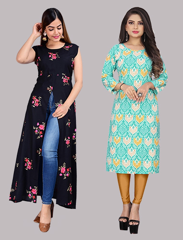 INEZAA Women Floral Print Frontslit Kurta Buy INEZAA Women