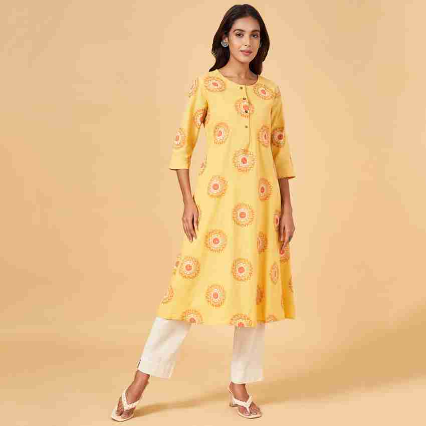 Rangmanch by Pantaloons Women's Cotton a-line Kurta (110050074_Lime_Small)  : : Fashion