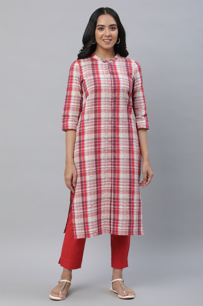 Aurelia checked outlet straight kurta