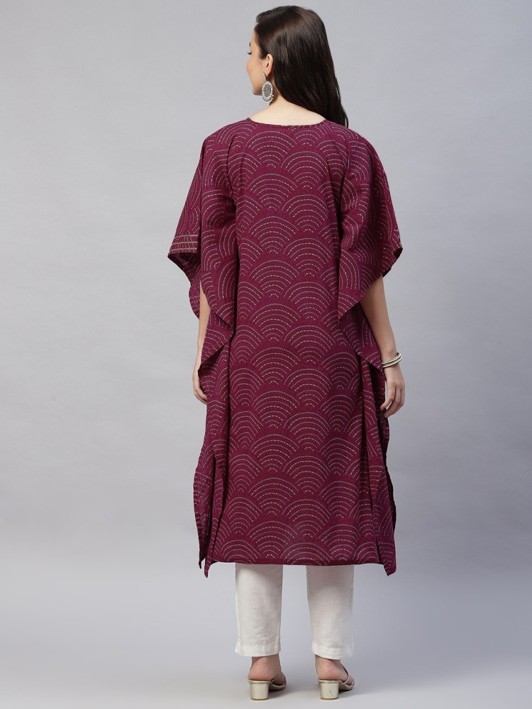 Printed Cotton Kaftan Kurta Co-Ord set in Dark Rust : TFB178