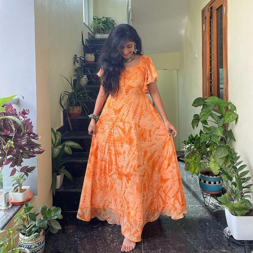 Orange long frock shop