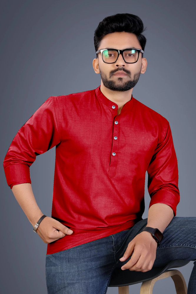Red kurta with jeans for mens clearance