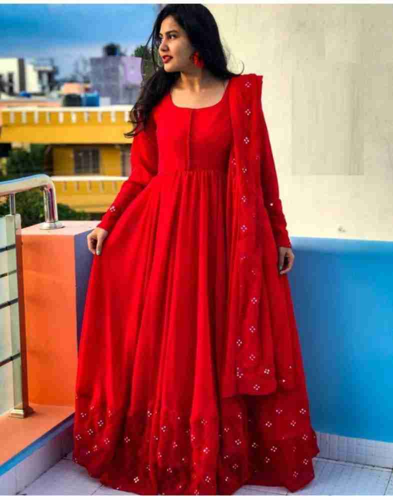 Simple red cheap anarkali suit