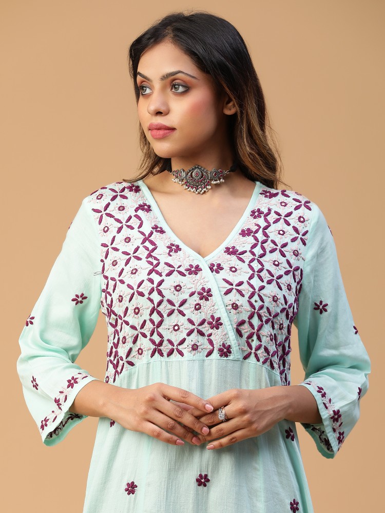 SEMAL HANDICRAFTS Women Chikan Embroidery A-line Kurta - Buy SEMAL