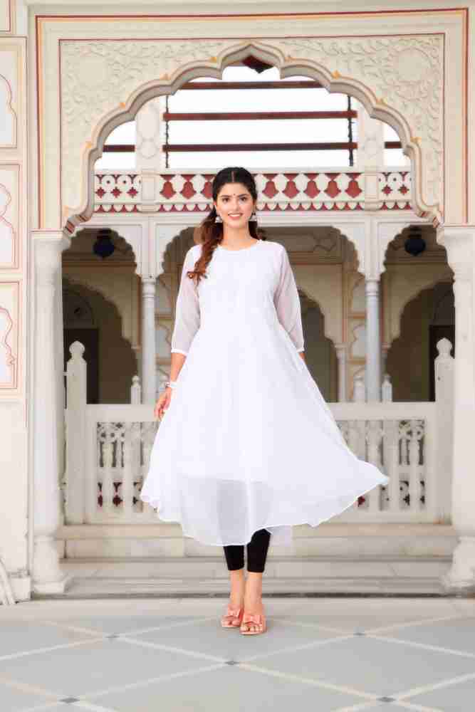 Plain white anarkali clearance kurta