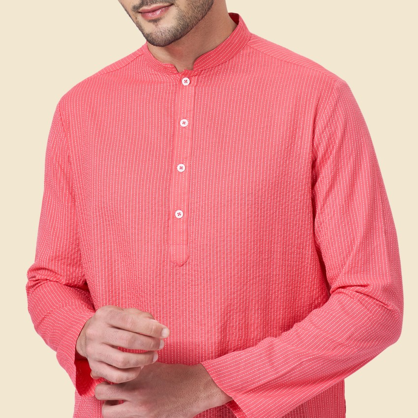 YU by Pantaloons Pink Cotton Printed Straight Kurta