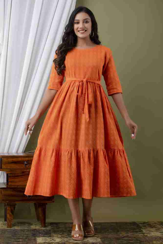 Orange colour shop frock design