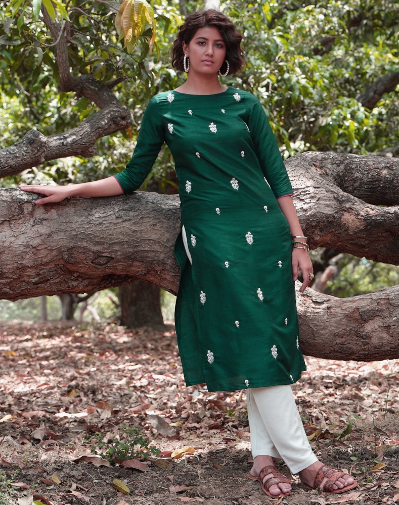 Buy Radhe Fashion Women's Embroidered Cotton Kurti Green Online In India At  Discounted Prices