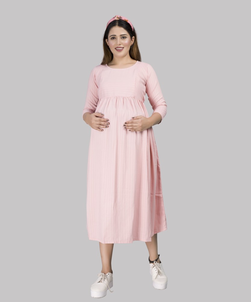 mamma s maternity Women Fit and Flare Pink White Dress Buy mamma s maternity Women Fit and Flare Pink White Dress Online at Best Prices in India Flipkart