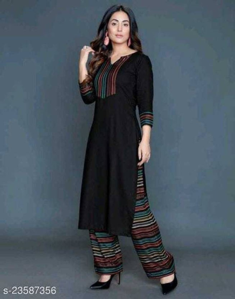 black embellished straight kurti