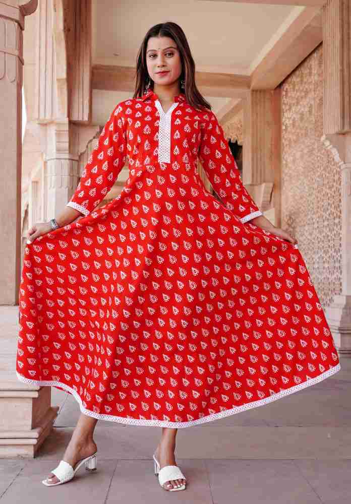 White cotton hot sale anarkali kurti