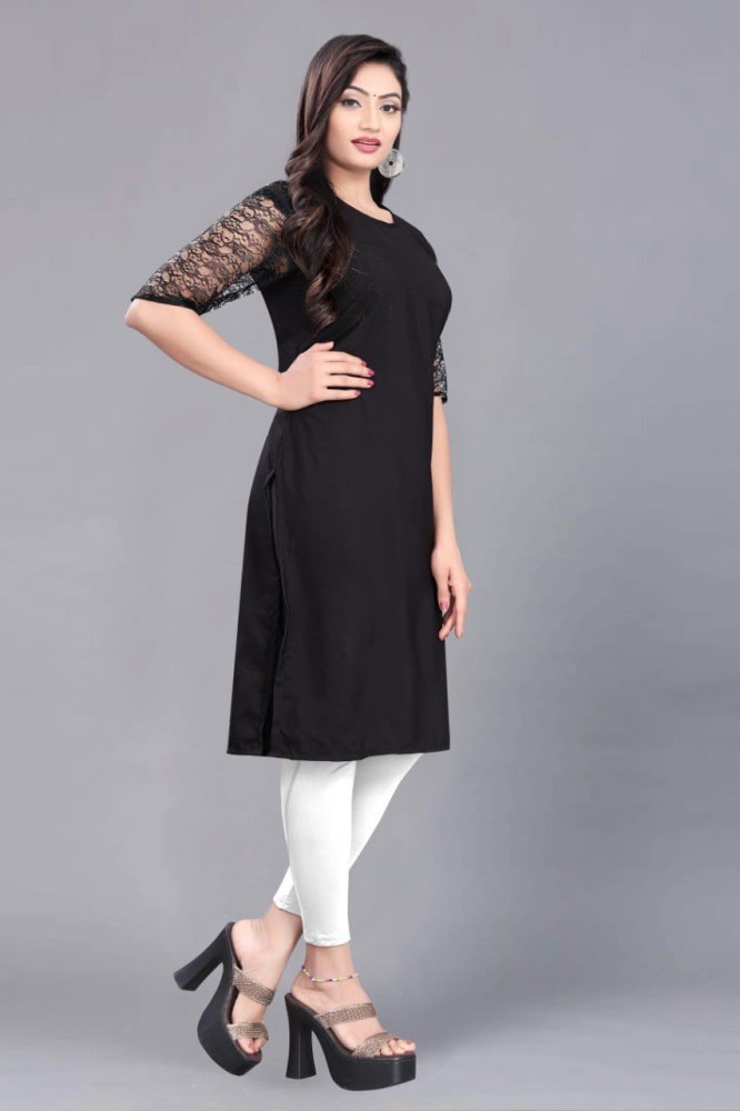 Black crepe solid outlet straight kurta