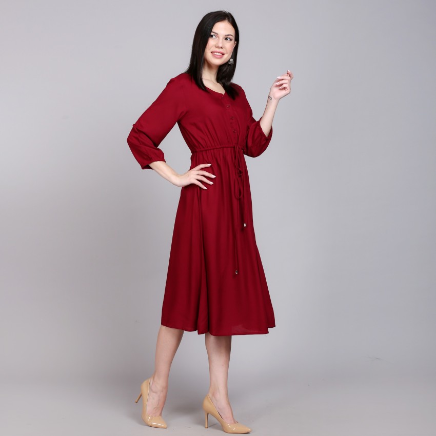 SNJI Women Fit and Flare Maroon Dress - Buy SNJI Women Fit and Flare Maroon  Dress Online at Best Prices in India