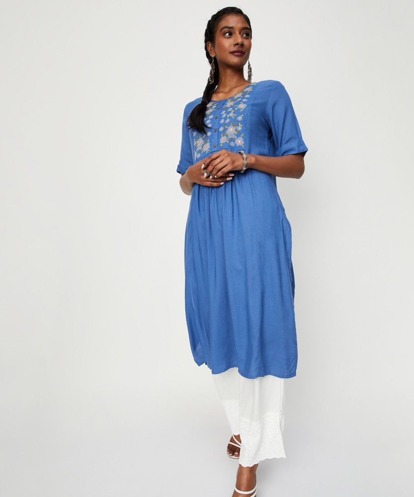 MAX Women Embroidered Straight Kurta Buy MAX Women Embroidered