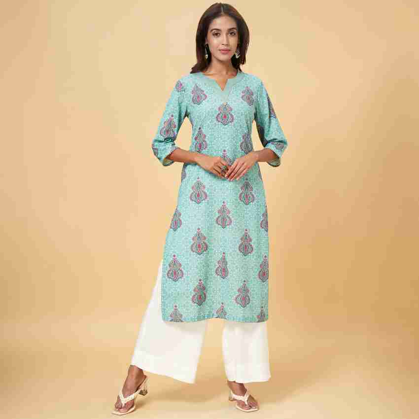 Rangmanch by Pantaloons Blue Embroidered Straight Kurta