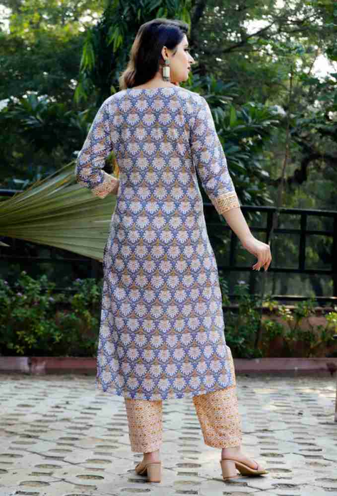 M. D. Garments Women's Cotton Printed Straight Kurta for Women & Girls  (Navy Blue L) : : Fashion