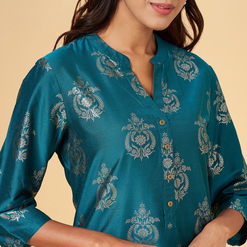 Rangmanch by Pantaloons Teal Blue Embellished Straight Kurta