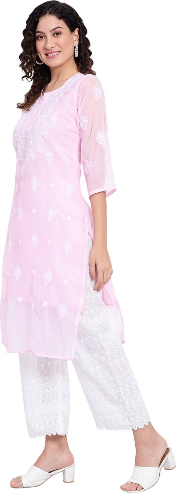 Ns Fashion Women Chikan Embroidery Straight Kurta - Buy Ns Fashion