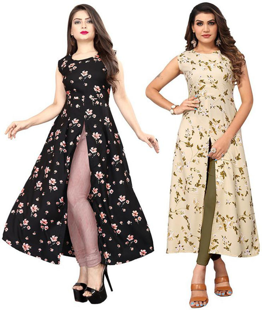 New Ethnic 4 You Women's and Girls Crepe Aline Straight Cut Kurti (Pack Of  2 Kurta)